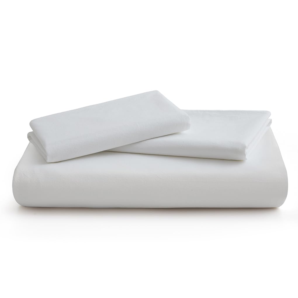 LOVQUE 100% Washed Cotton Duvet Cover King Size, Linen-Like Textured White Fade-Resistant Bedding Set (No Comforter), 104x90 Inches