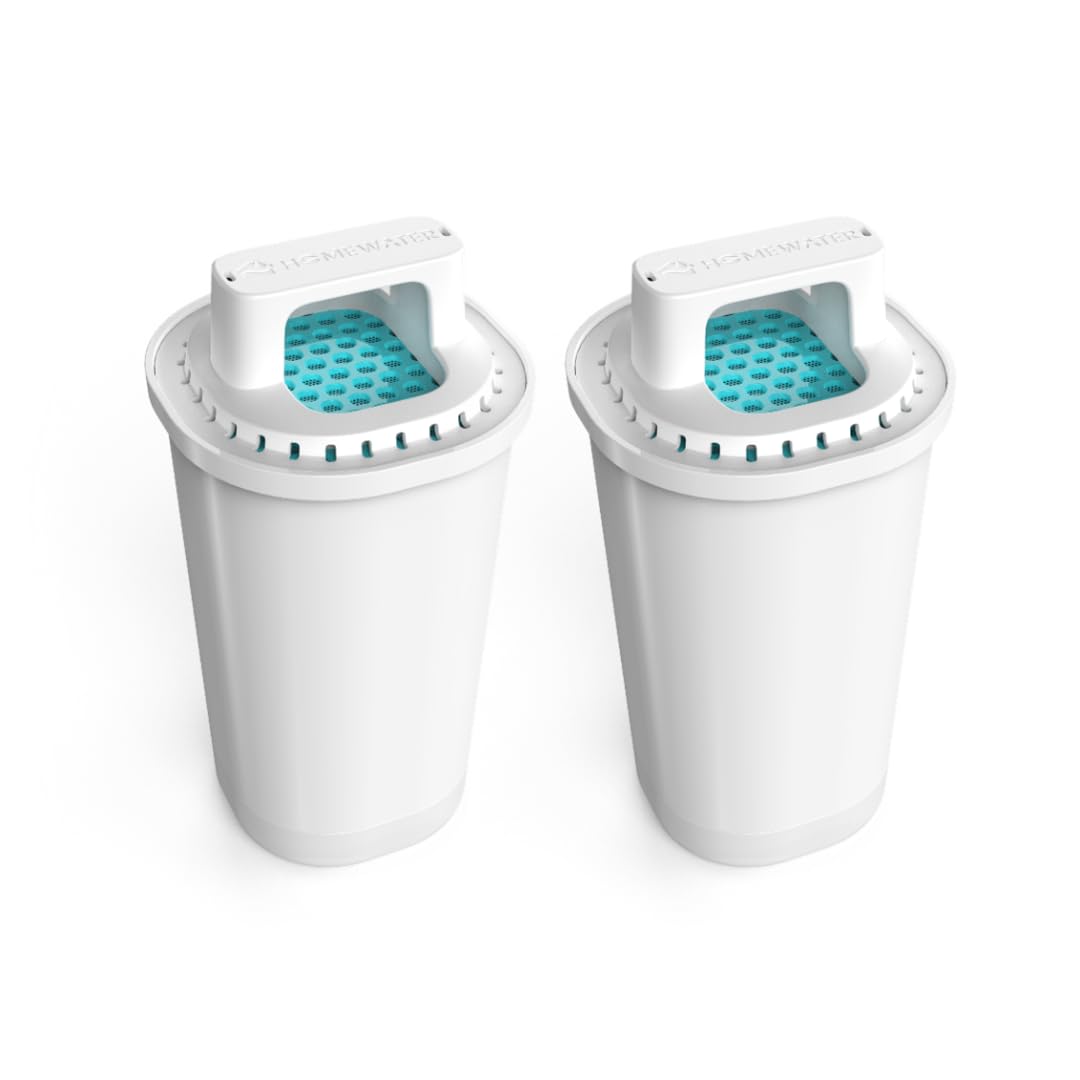 HOMEWATER Pitcher Replacement Water Filter Cartridge, White, BPA-Free ABS Material, 2-Pack, 10-Cup Pitcher Compatible (FG-RF-PITCHER-2PK)