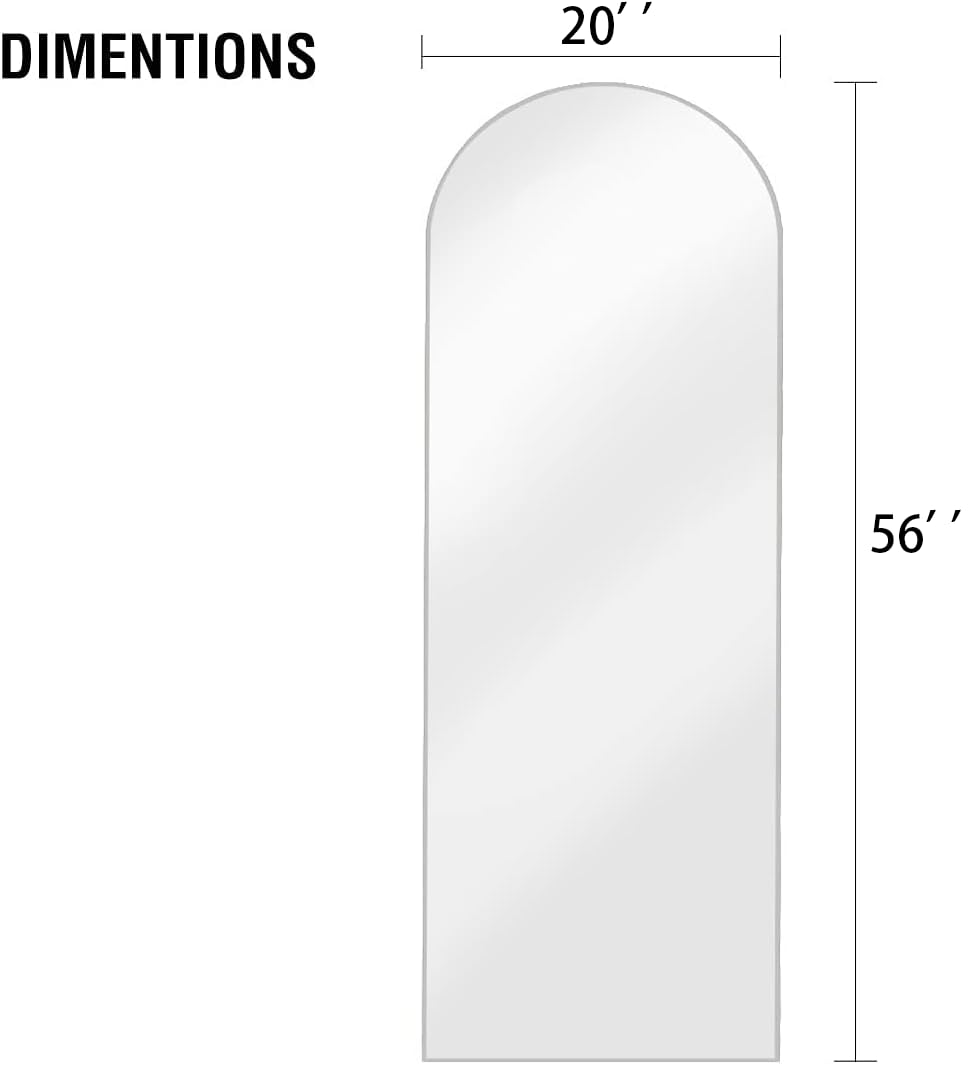 OGCAU Floor Full Length Mirror, 56"x20" Arched Full Body Mirror, Hanging or Leaning, Standing, Wall Mounted with Aluminum Frame for Bedroom Living Room, White