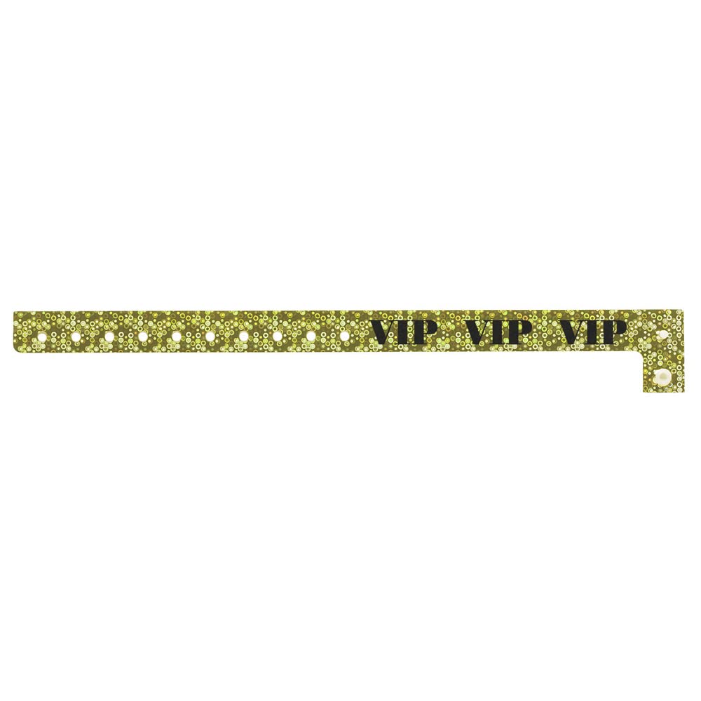 500 WristCo Premium Holographic Gold VIP Plastic Secure Snap Wristbands - 5/8" x 10" - Adjustable Size Event Bracelets, Waterproof, Durable, Wrist Bands for Waterparks Concerts Festival