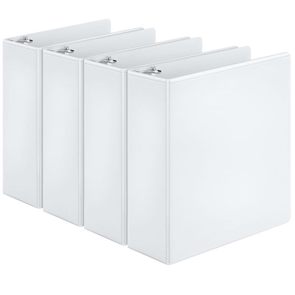 Cardinal Economy 3 Ring Binder, 3 Inch, Presentation View, White, Holds 625 Sheets, Nonstick, PVC Free, 4 Pack of Binders (00430)