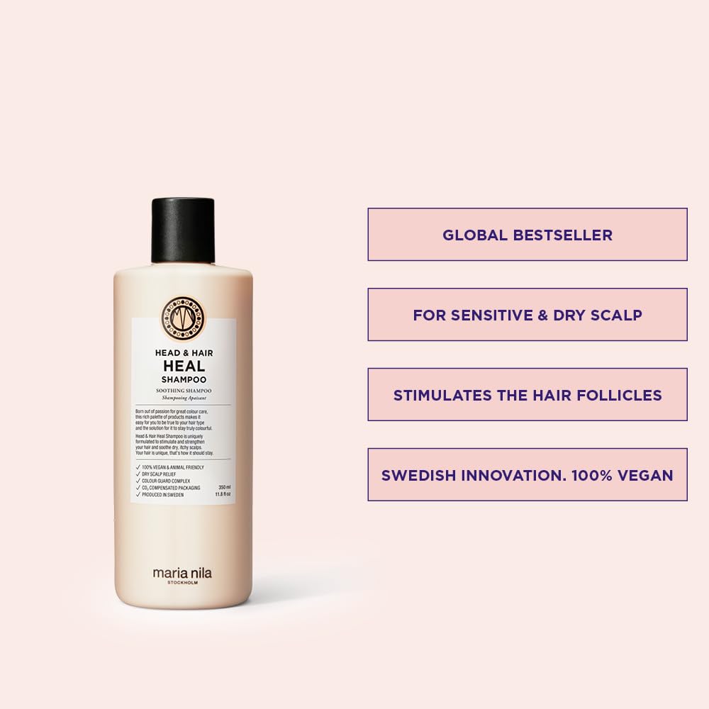 Maria Nila Head & Hair Heal, Shampoo 11.8 Fl Oz, Soothing Aloe Vera for dry & itchy scalps, 100% Vegan & Sulfate/Paraben free