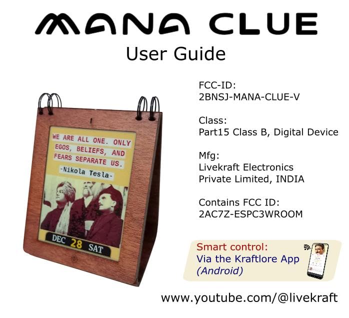 Mana Clue ~ Smart Digital Desk Calendar - Daily inspiration and motivational quotes from topics you love (Control with Android app)