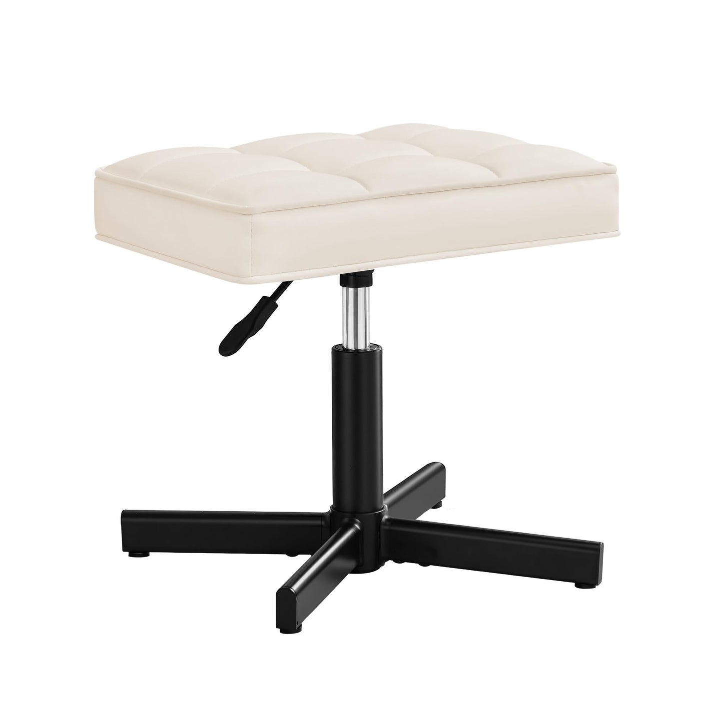 LUE BONA Adjustable Vanity Stool, 15''-19.5'' Foot Rest Under Desk, 360° Swivel Vanity Chair for Makeup Room, Cream Upholstered Faux Leather Ottoman for Bathroom & Living Room, 300lbs