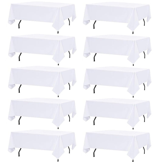10 Pack White Table Cloth Rectangle Table Cloths for 8 Foot Rectangle Tables 60 X 126 Inch Washable Polyester Table Covers, Reusable & Wrinkle Resistant for Weddings, Parties, Events, and Everyday Use