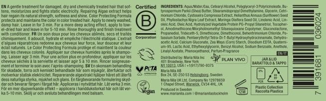 Maria Nila Structure Repair, Hair Mask, 8.5 Fl Oz, For Damaged & Chemically Treated Hair, Algae Extract Rebuilds & Moisturizes, 100% Vegan & Sulfate/Paraben free