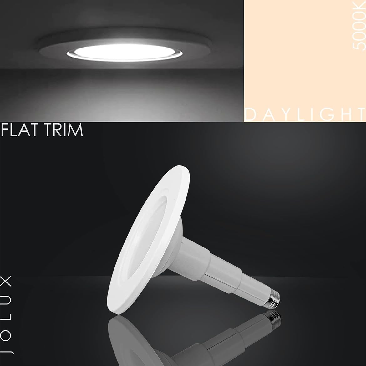 Jolux 5/6 Inch LED Can Lights Adjustable Recessed Retrofit Downlight,12W=60W,5000K Daylight, 800LM,Dimmable,ETL Damp Rated Conversion kit, Recessed Lighting Install,Flat Trim, E26 Base,4-Pack