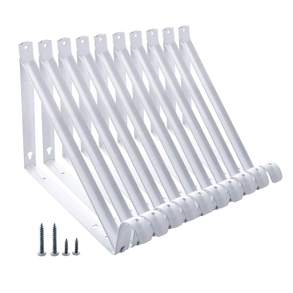 HOME MASTER HARDWARE Heavy Duty Closet Shelf Rod Brackets Supports 250lbs, Wall Mounted Closet Shelves Bracket with Rod Shelving Support, White with Screws 10-Pack