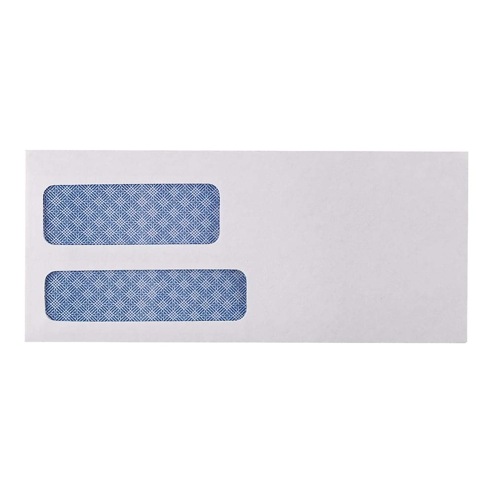 Staples #9 Double‑Window Security‑Tinted Invoice Envelopes, White, Gummed Closure, 500/Box