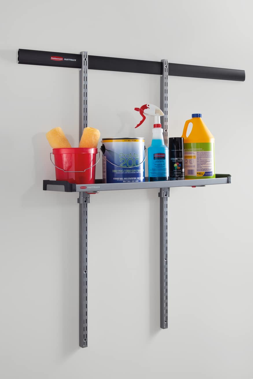 Rubbermaid FastTrack Rail Large Shelf Organization System, Holds up to 50 Pounds, Ideal for Cleaning Products/Garden Supplies/Laundry Products