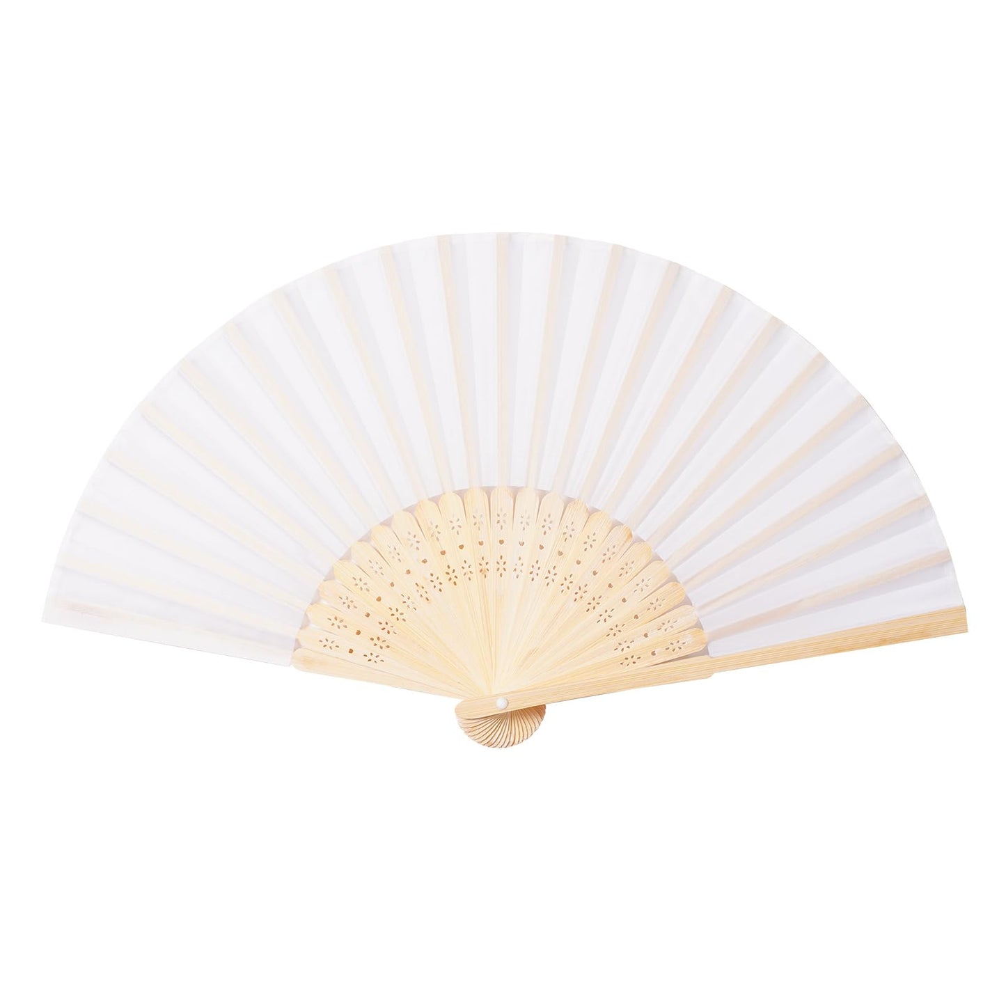 Sepwedd 50pcs White Imitated Silk Fabric Bamboo Folded Hand Fan Bridal Dancing Props Church Wedding party favors with Organza Bags