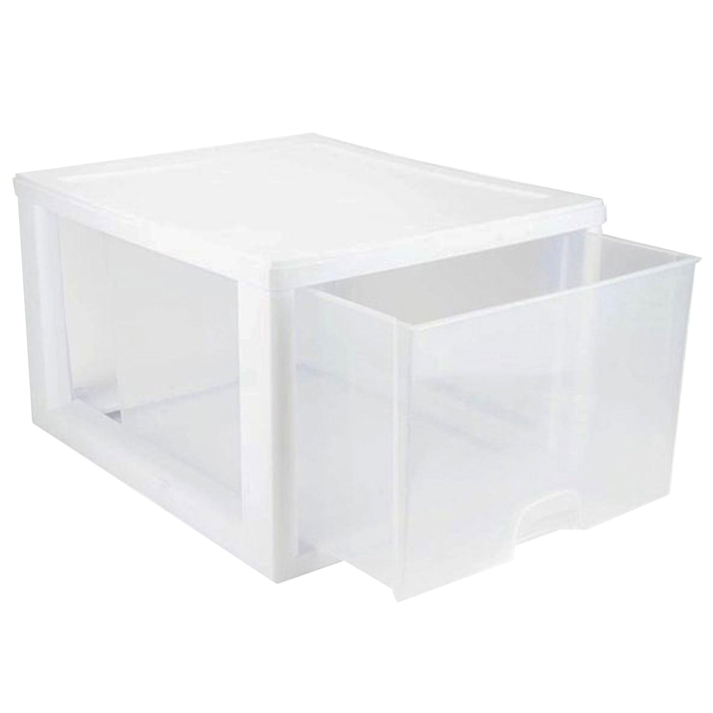 Sterilite 4-Pack Stacking Drawer, Clear Storage Organizer Containers, 27 Quart, White Frame - Stackable and Modular Plastic Drawers for Shoes, Clothes, Accessories, Supplies, Bedding, and Linens