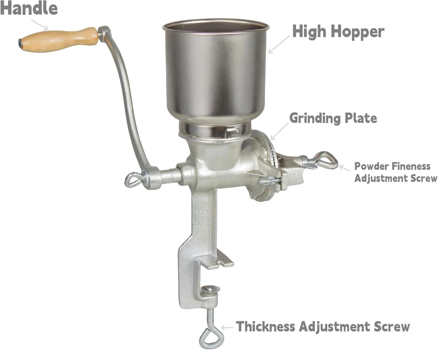 Heavy Duty Cast Iron Grain Mill - 7.5lb Hand Crank Manual Grinder with Table Clamp for Corn, Wheat, Oats & Home Brewing