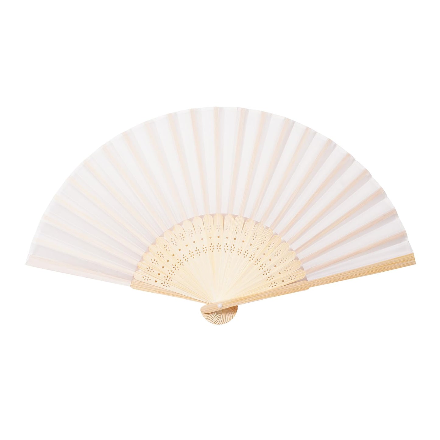 Sepwedd 50pcs Cream-Coloured Imitated Silk Fabric Bamboo Folded Hand Fan Bridal Dancing Props Church Wedding Party Favors with Organza Bags
