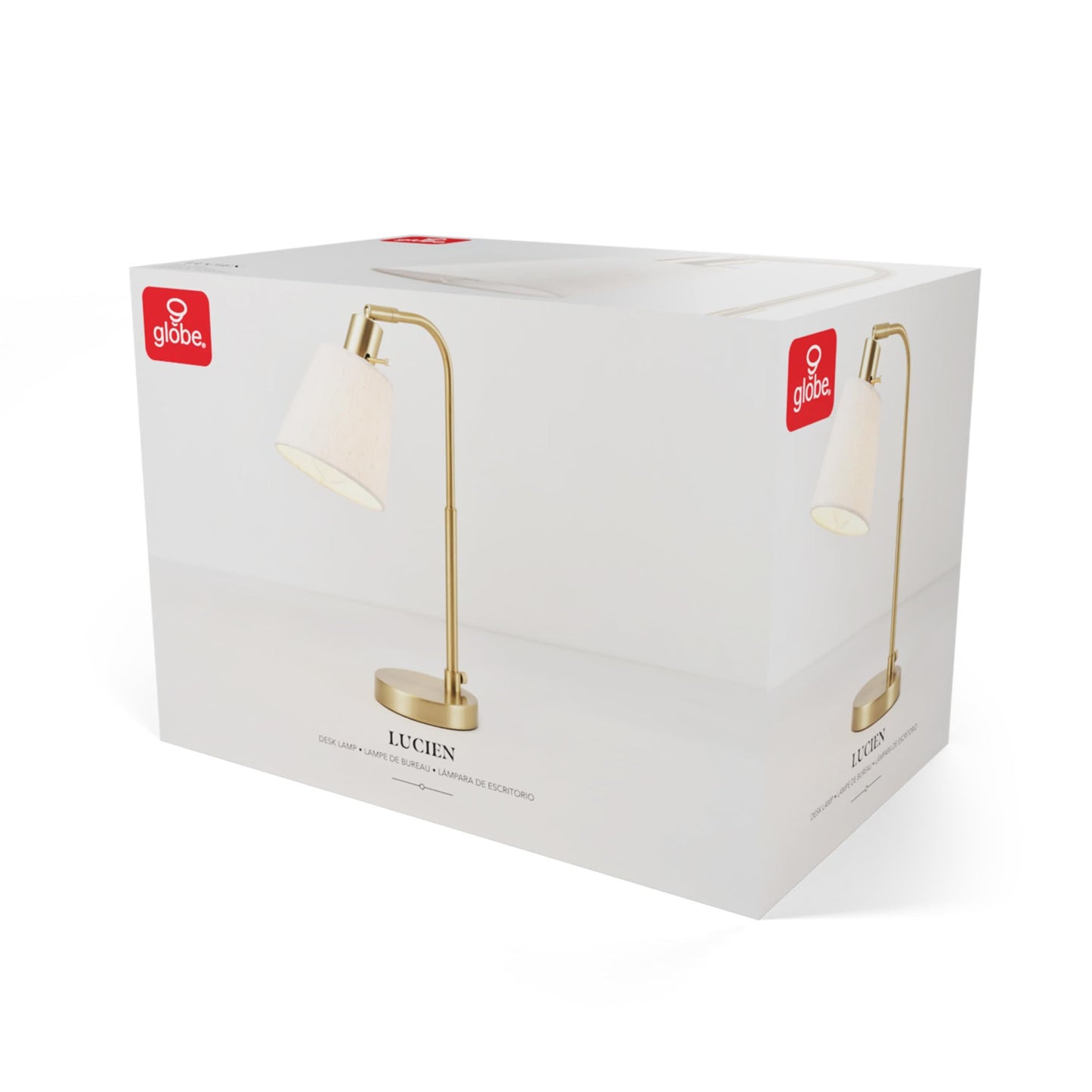 Globe Electric 61000057 16" Desk Lamp, Matte Brass Finish, White Shade, Adjustable Pivot Joint, Rotary Switch on Socket, Modern Lighting for Bedroom or Office, Indoor Lights, E26 Base
