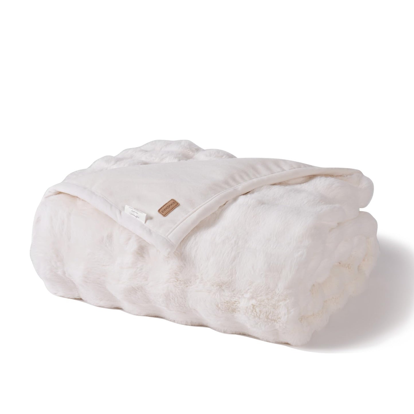 EverGrace Ultra Soft Luxury Fluffy Faux Rabbit Fur Throw Blanket, Thick Warm Bubble Throw for Bed, Cozy Plush Reversible Blankets for Couch, Chair, Sofa, Ivory White, 60x80 Inches