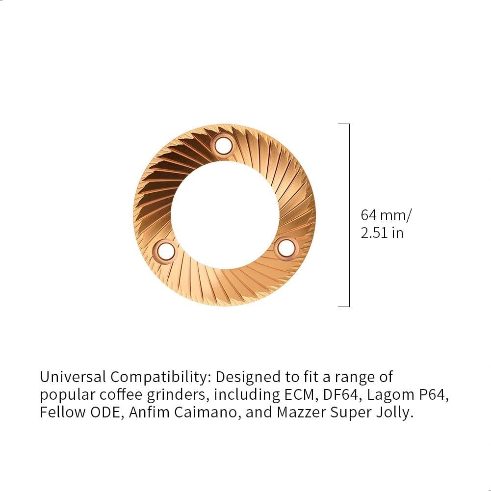 watchget 64mm Flat Burr with Titanium Plating - Multi-Purpose Coffee Grinder Burr Set, Fits ECM, DF64, Lagom P64, Fellow ODE, Anfim Caimano, and Mazzer Super Jolly Espresso Machines