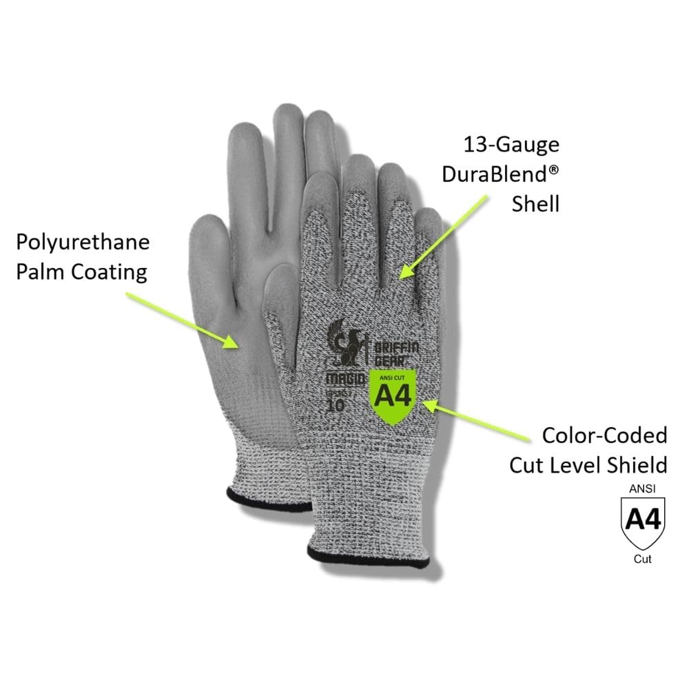MAGID Griffin Gear ANSI A4 Liquid Repellent Nitrile Work Gloves , 12 Pairs, Size 9/Large, GPD452