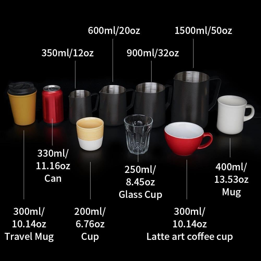 watchget Milk Frothing Pitcher 50oz/1500ml - Stainless Steel Espresso Steaming Pitcher for Cappuccino, Latte Art, Coffee Machine Accessories Milk Jug Frother Cup, Black