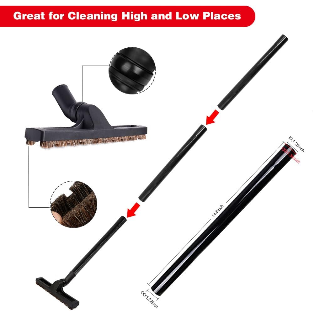 13 Pcs Universal Vacuum Attachments for Shop Vac Accessories - 2 1/2" to 1 1/4" and 1 7/8" to 1" Vacuum Hose Adapter Kit, 1 1/4" Vacuum Floor Brush Flexible Crevice Tool and Vacuum Extension Wand