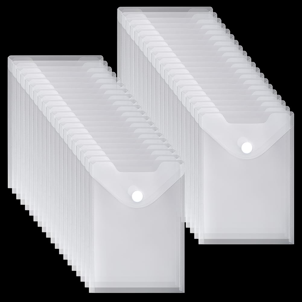 INTERWARM 96 Pack Plastic Envelopes, 7 X 10 File Envelope with Hook & Loop Closure Small Bill Storage Bags A5 Clear File Folders for School Home Work Office Letter Photos Organization