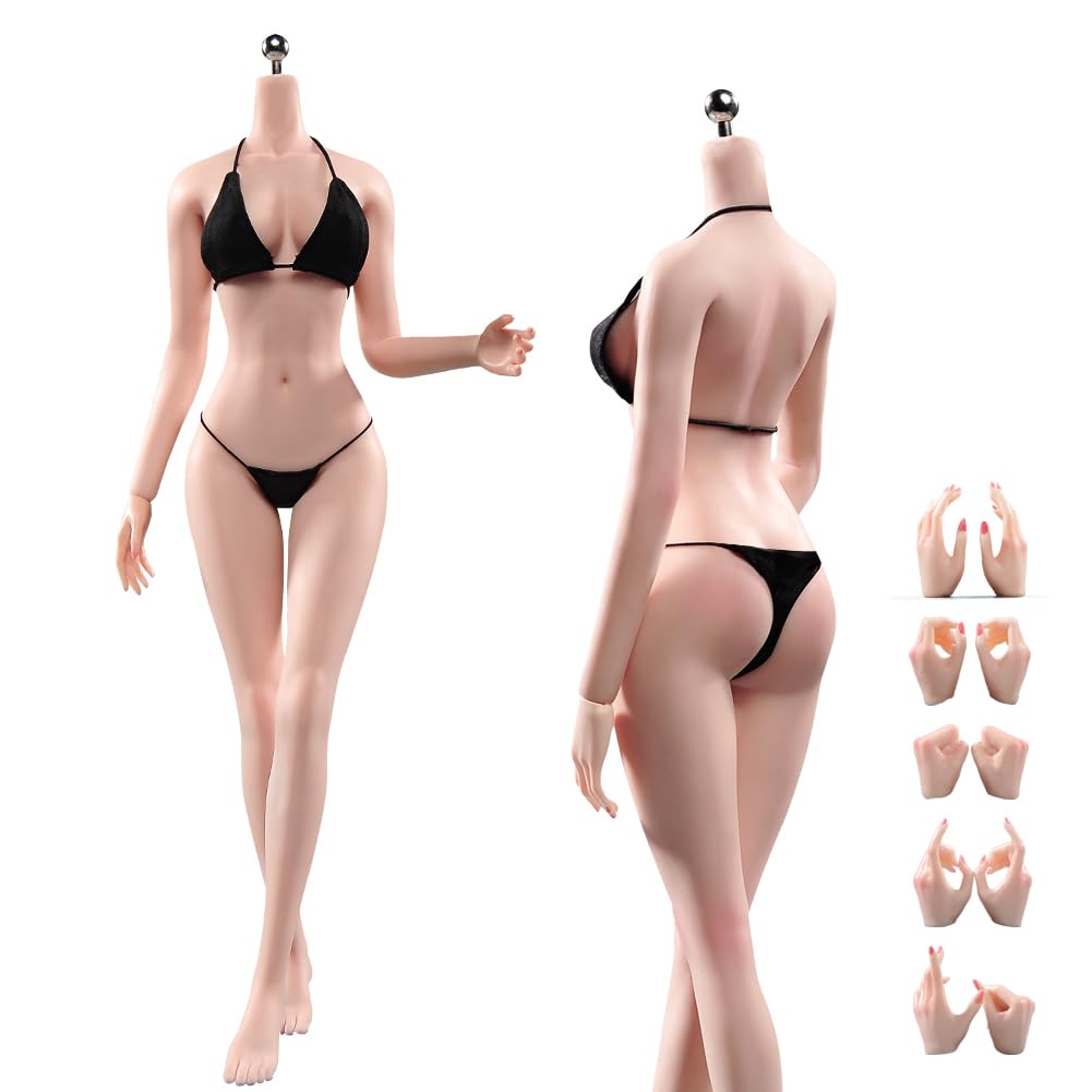 1/6 Scale Female Body,12inch Super Flexible Seamless Female Figure Body Makeup Version with Undetachable Feet Tall and Slender Miniature Action Figure (Pale Skin)