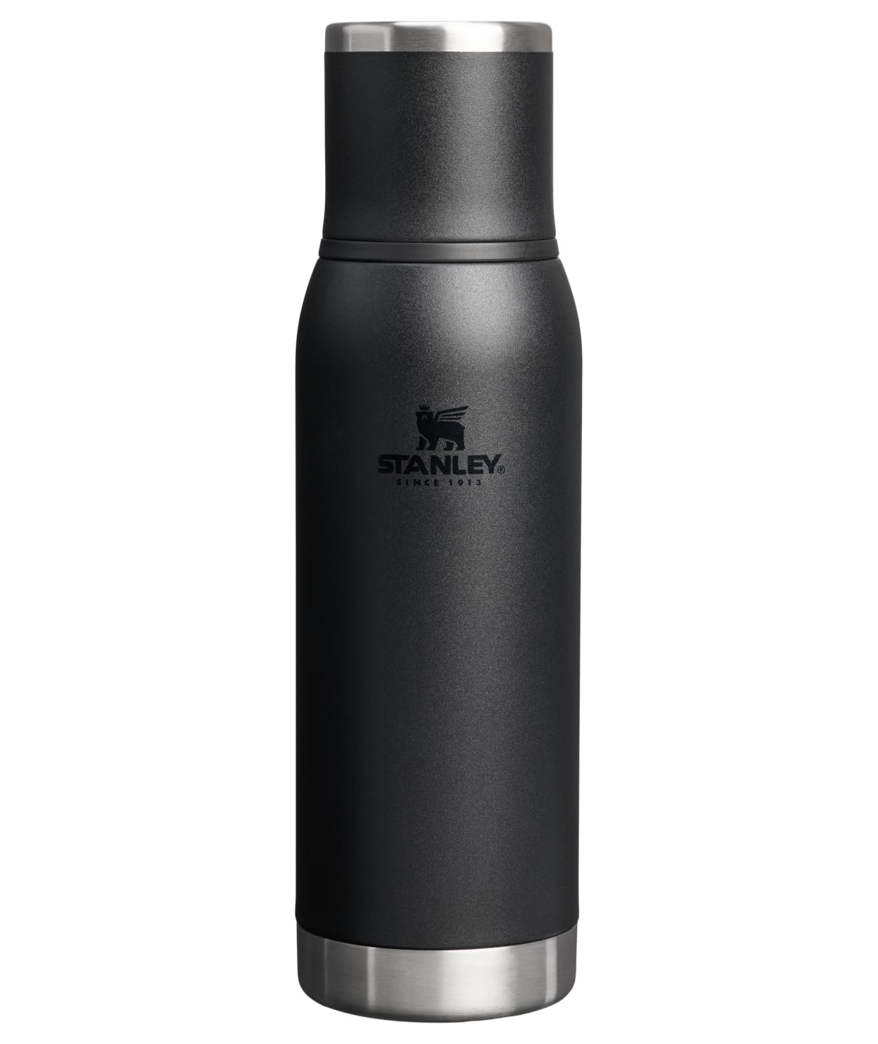 Stanley Adventure-To-Go Vacuum Bottle 25 oz | Wide Mouth with Leakproof Cup Lid | Keep Drinks Hot or Cold | Packable for Travel | Insulated Stainless Steel Thermal Bottle | BPA-Free | Black 2.0