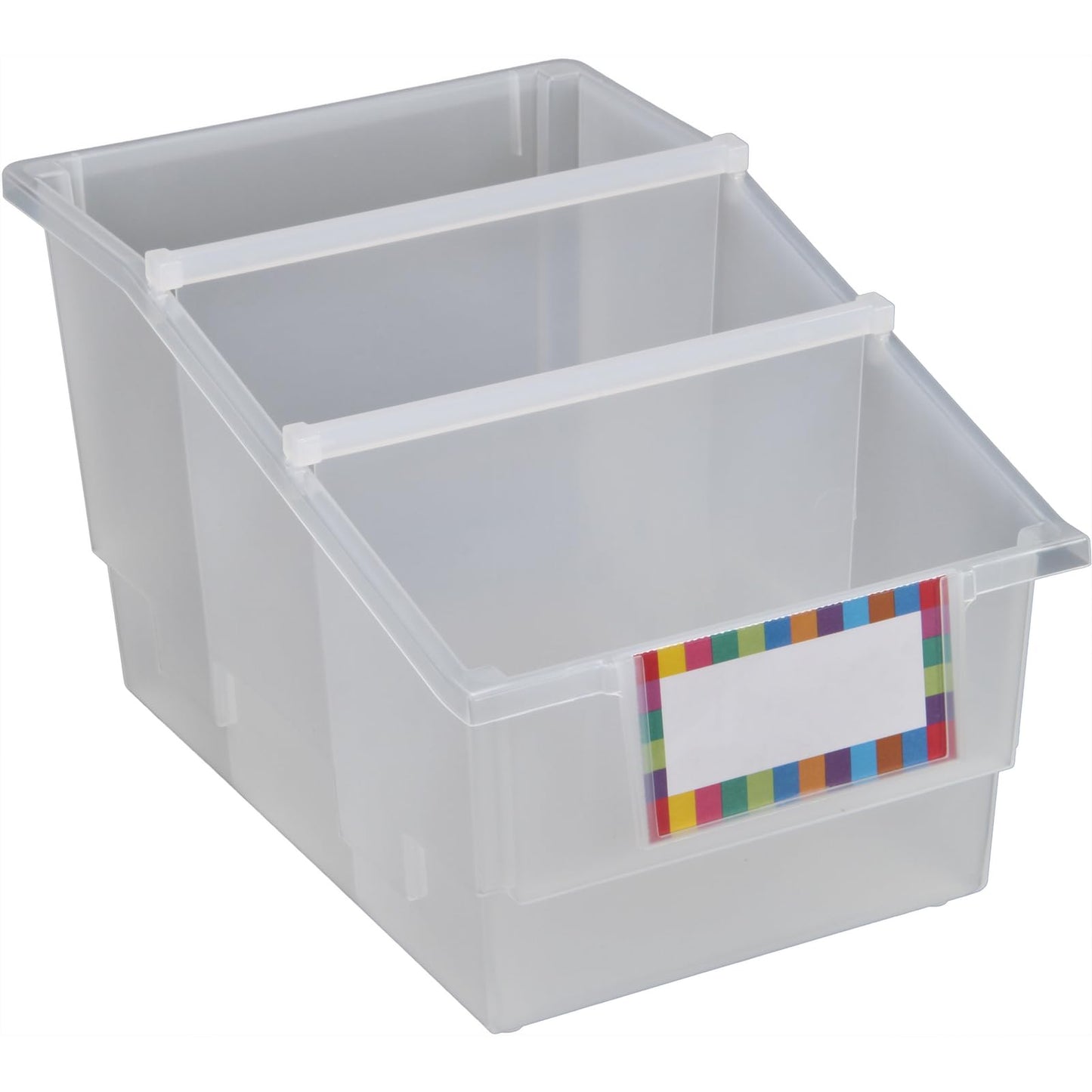 Really Good Stuff Chapter Book Classroom Library Bins with Dividers, 8.75" x 13.5" x 7.75", 4 Pack, Clear, Plastic Shelf Bin Organizers for Book Organization, Documents, Files, Magazines