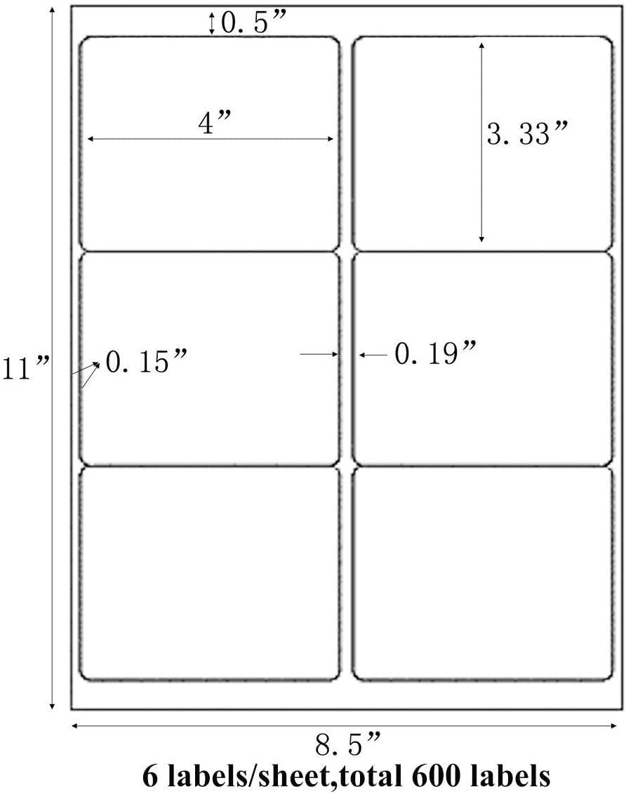 9527 Product 6 up 3-1/3" x 4" Sticker Labels Shipping Address Labels for Laser/Inkjet Printer, 500 Sheets, Total 3000 Labels