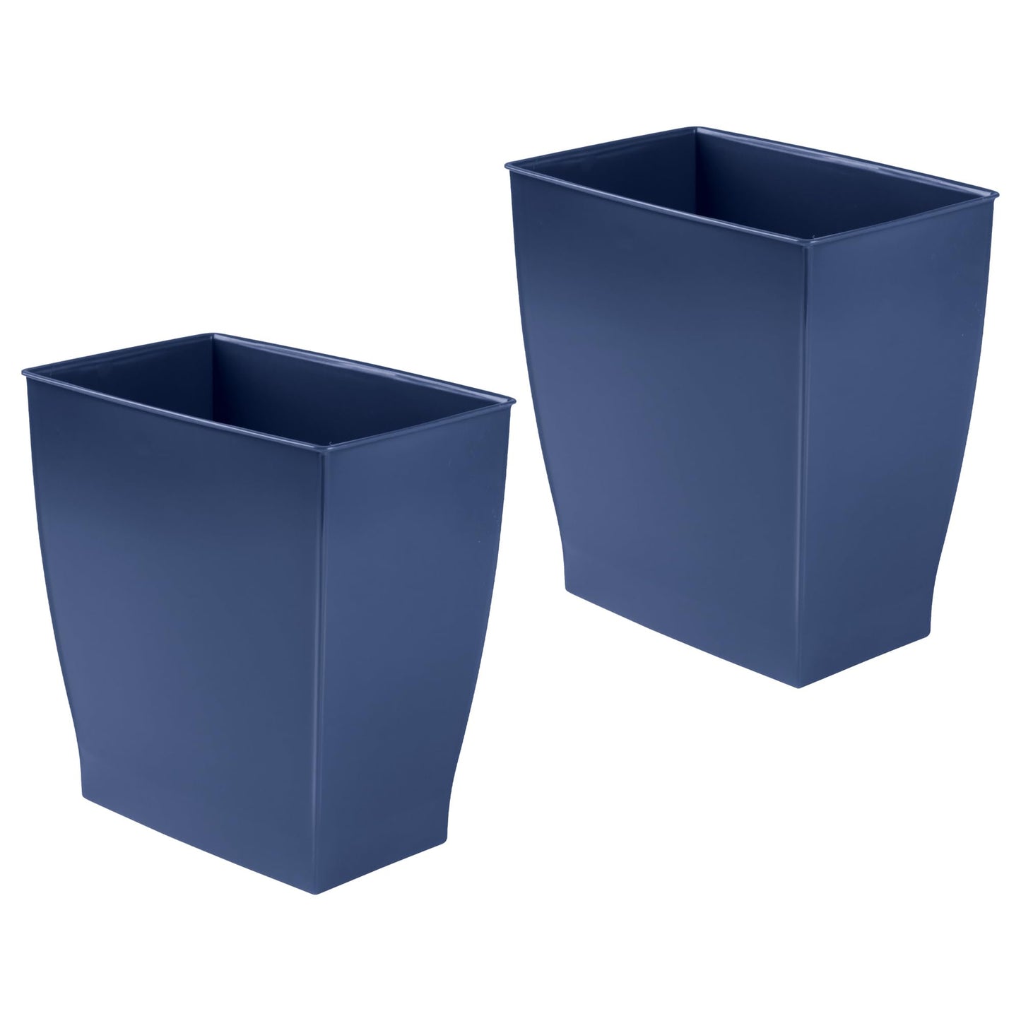 iDesign Small Plastic Bathroom Trash Can, Slim Rectangle Garbage Bin for Bedroom, Office, Dorm, 2-Pack, Navy Blue
