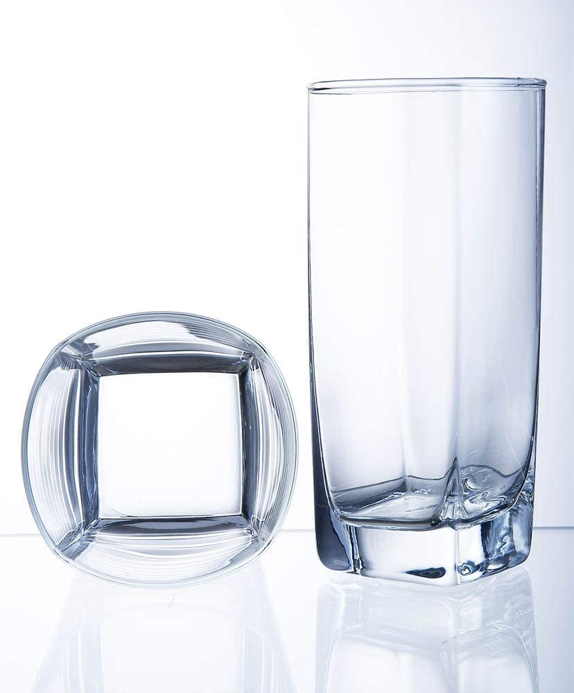 Le'raze Collins Everyday Drinking Glasses Set of 16 Drinkware Kitchen Glasses for Cocktail, Iced Coffee, Beer, Ice Tea, Wine, Whiskey, Water, 8 Tall Highball Glass Cups & 8 Short Old Fashioned.