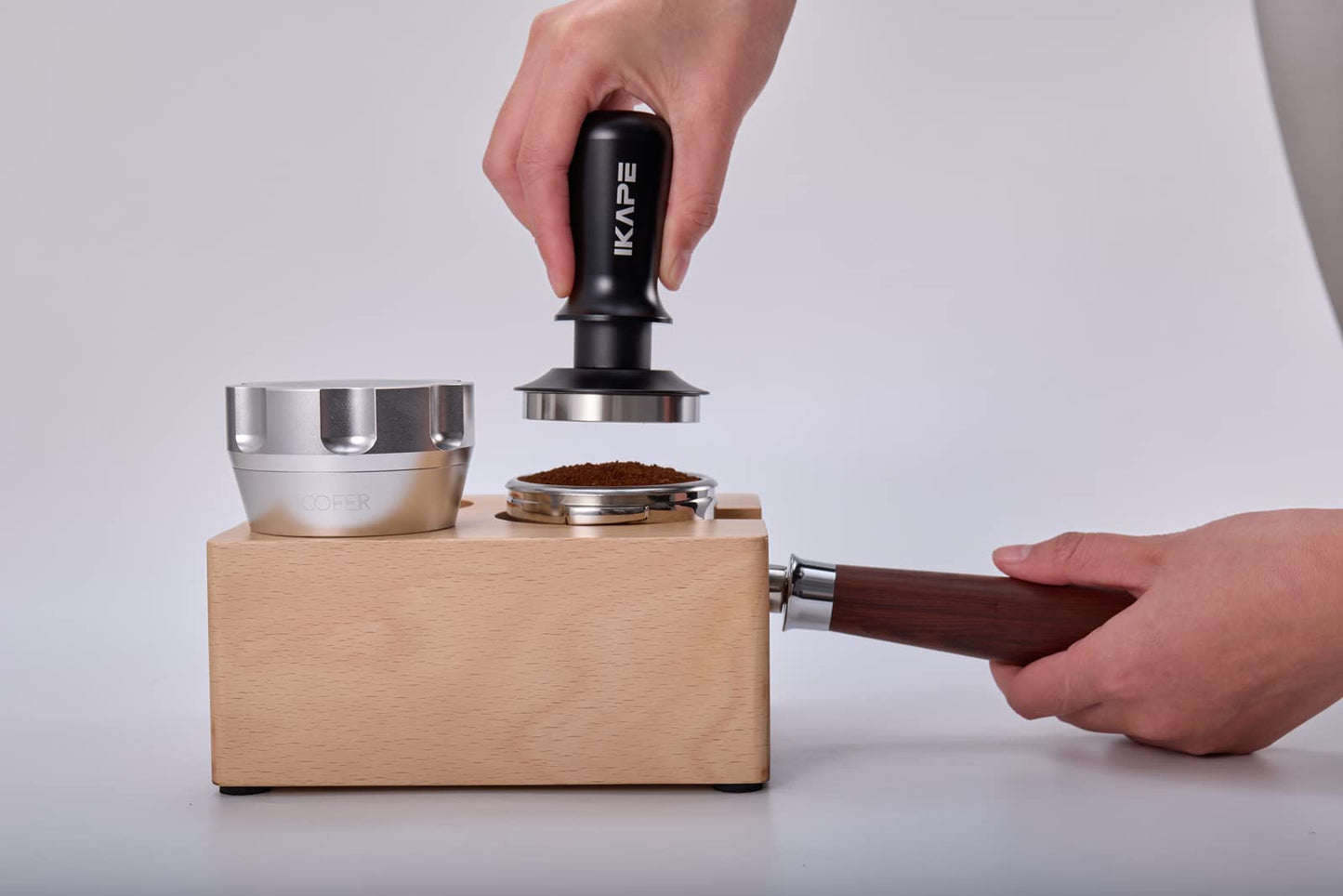 IKAPE 53.3mm Espresso Tamper, Premium Barista Coffee Tamper with Calibrated Spring Loaded, Threaded Stainless Steel Base Tamper Fits for Breville Series 54mm Portafilter Basket