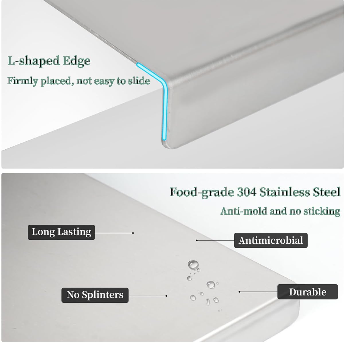 Stainless Steel Cutting Boards with Lip,Heavy Cutting Board For Kitchen,Chopping Boards for Countertop,Large Metal cutting board suitable for meat, fruits, vegetables, bread, and baking