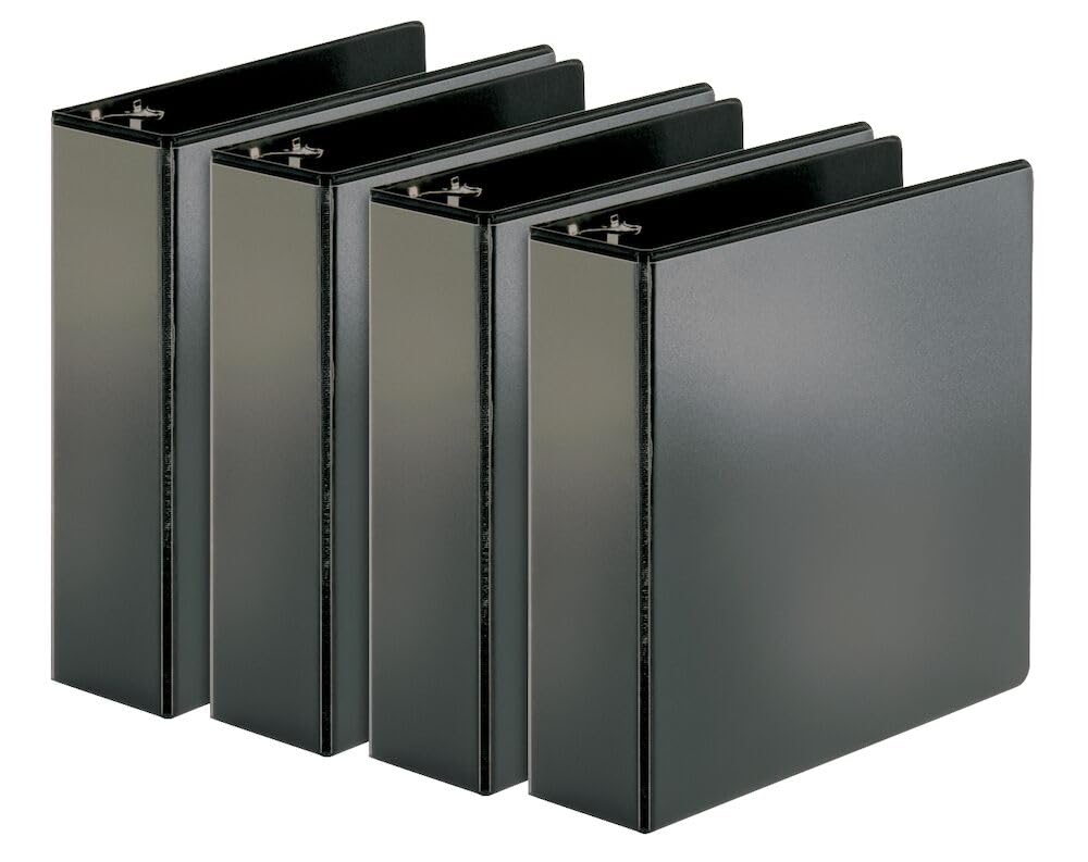 Cardinal Performer 3-Ring Binders, 3", Non-Locking Slant-D Rings, 725-Sheet Capacity, ClearVue Presentation, Non-Stick, PVC-Free, Black, 4-Pack (27601)