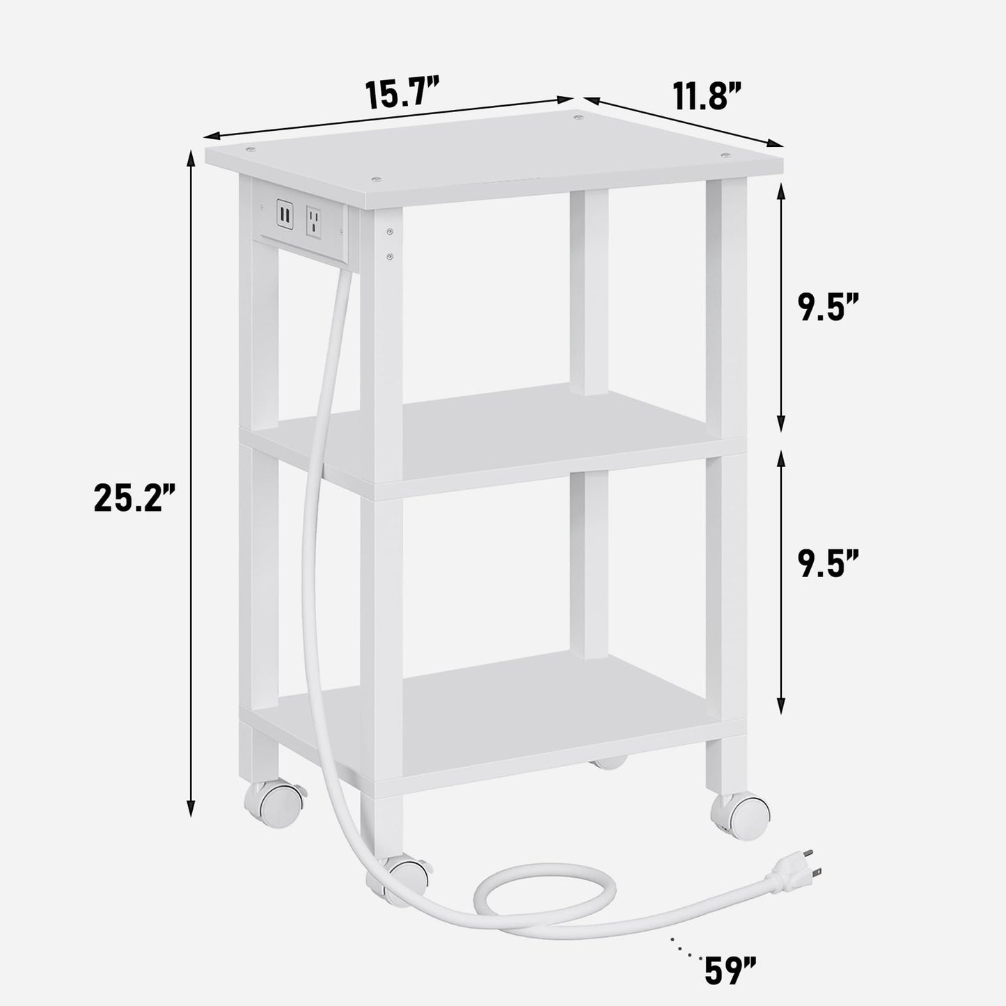 TUTOTAK 3 Tier Printer Stand, Rolling Printer Cart with Power Outlets and USB Ports, Mobile Printer Table with Wheels, for Under Desk, Office, Home, White PS02BW001