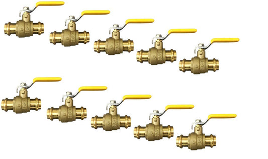 1/2" Propress Brass Ball Valve - Press Shut Off Ball Valve with EPDM O-ring Fit Both End For Pex Tubing - Premium Water Stop Shut Off Tool with 1/2” In. Connections - Pack of 10