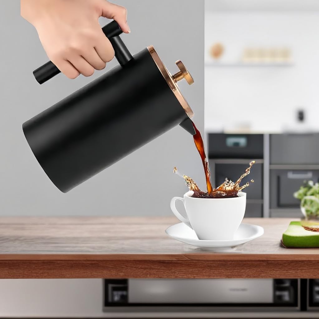 Meelio 1500ml French Press Coffee Maker, Double Wall 304 Stainless Steel Insulated Cafetiere Coffee Press with 3 Layer Filter, Large Capacity Coffee Brewer for Home Camping Office