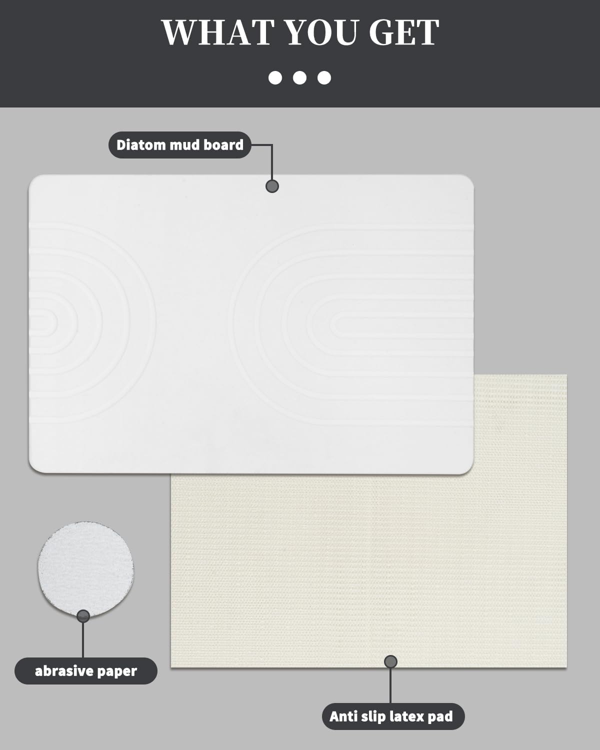 YOULTTAN Stone Bath Mat 24"x16" - Diatomaceous Earth Shower Mat, Quick Dry, Anti-Slip, Modern Design with Bonus Non-Slip Pad - Perfect for Home Safety and Style, White,Semicircle