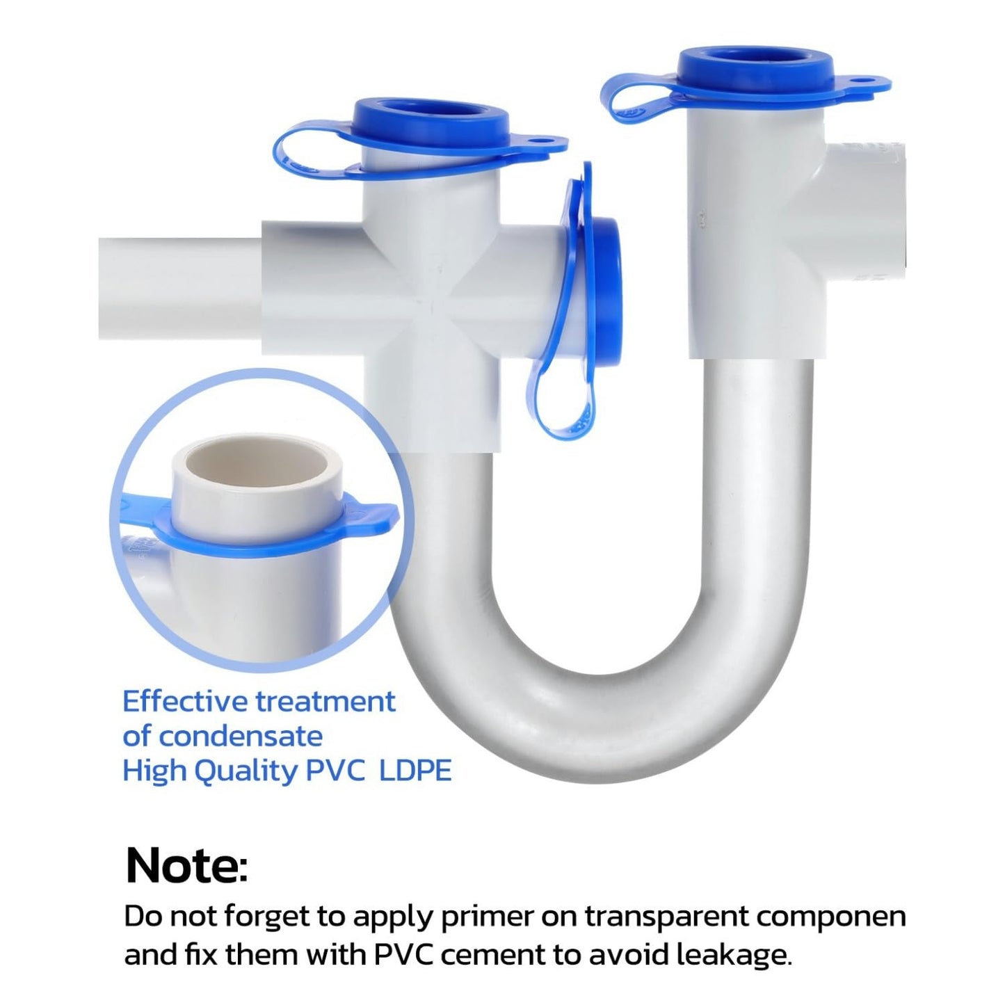 4Pack 3/4" Standard Condensate Trap with 19" Cleaning Brush PVC Transparent U Trap for HVAC Systems, Air Conditioner, Effectively Drains Condensate