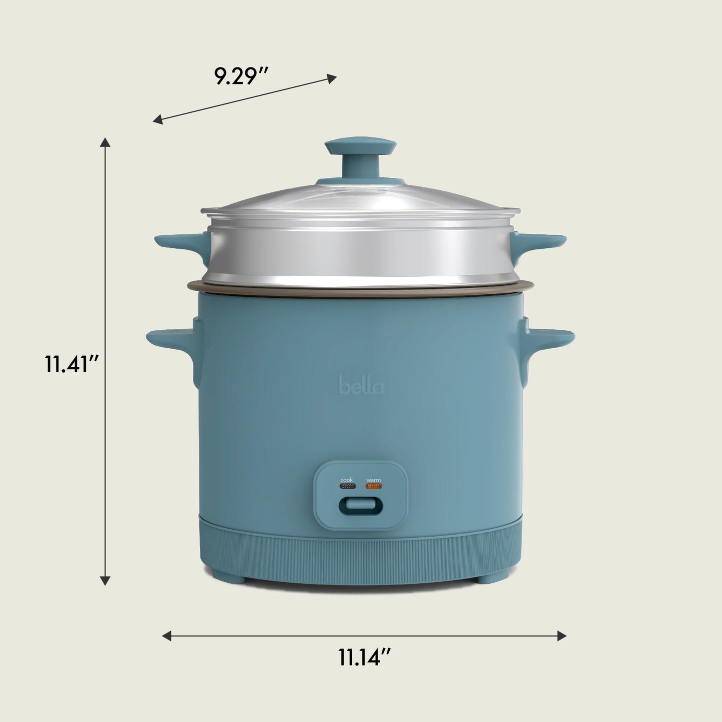 bella 16 Cup Rice Cooker with Steamer, Dishwasher Safe Steaming Basket, Rice Paddle and Measuring Cup, Removable Nonstick Cooking Bowl, Automatic Keep Warm Function, 400 Watt, Surf