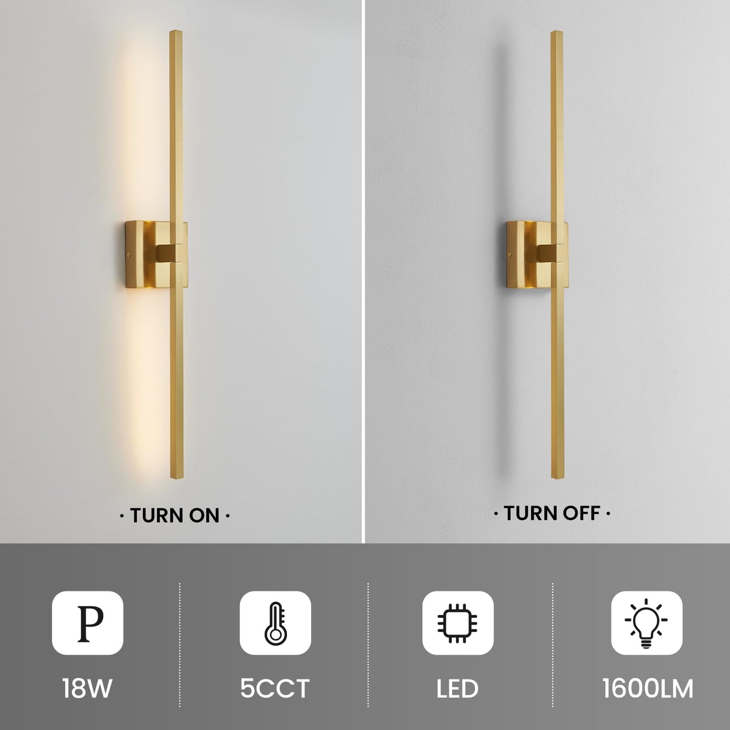 CCYCOL Gold Bathroom Vanity Light Fixtures - 30 inch Rotatable Modern 5CCT LED Vanity Lights for Bathroom Lighting Fixture Over Mirror Dimmable Bathroom Wall Sconce