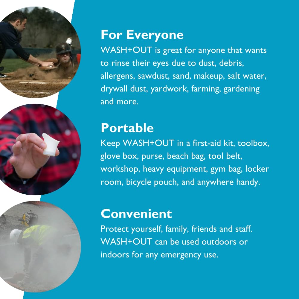 10 Pack Wash+Out Portable Emergency Eye Wash Cup, Flush Soothe Tired Strained Eyes, Construction, Landscaping, Athletics, Allergy Aid, First-Aid Kit, Water Plants