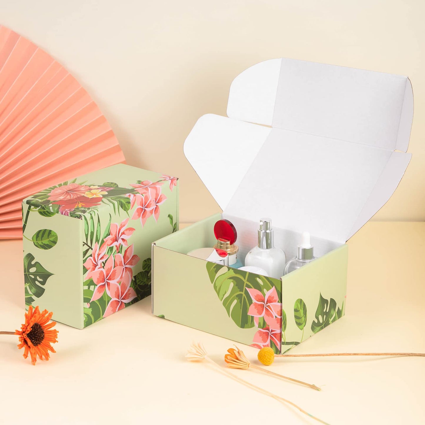Soxuding Hawaiian Flower Shipping Boxes Pack of 25 - 8x6x4in Hawaiian Floral Gift Boxes Small Cardboard Corrugated Mailer Shipping Boxes for Small Business Packaging Shipping Mailing
