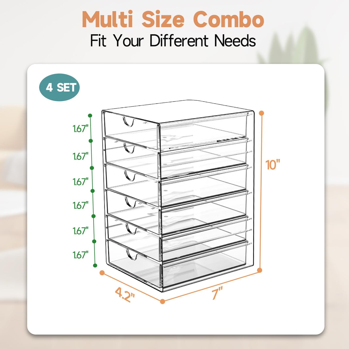 Makeup Drawer Storage Organizer with 24 Drawers, 4 Set Acrylic Office Desk Organization and Storage, Dustproof Drawer Organizer for Makeup, Office, Countertop, Jewelry, Pen, Desktop, Bathroom, Bedroom