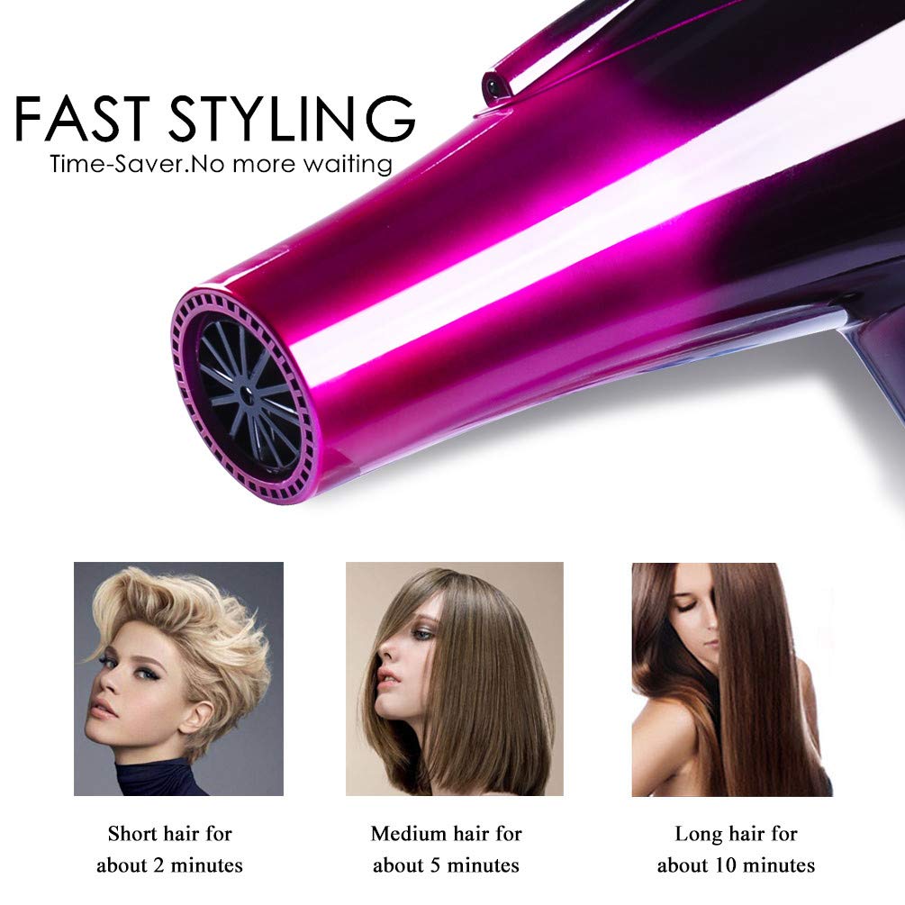 Mannice Hair Dryer, 3500 Watt Professional Salon Ionic Blow Dryer with AC Motor, 3 Heat Settings, 2 Speeds, Cool Shot Button, Tourmaline Ceramic, Concentrator & Diffuser Attachments, Purple, 110V