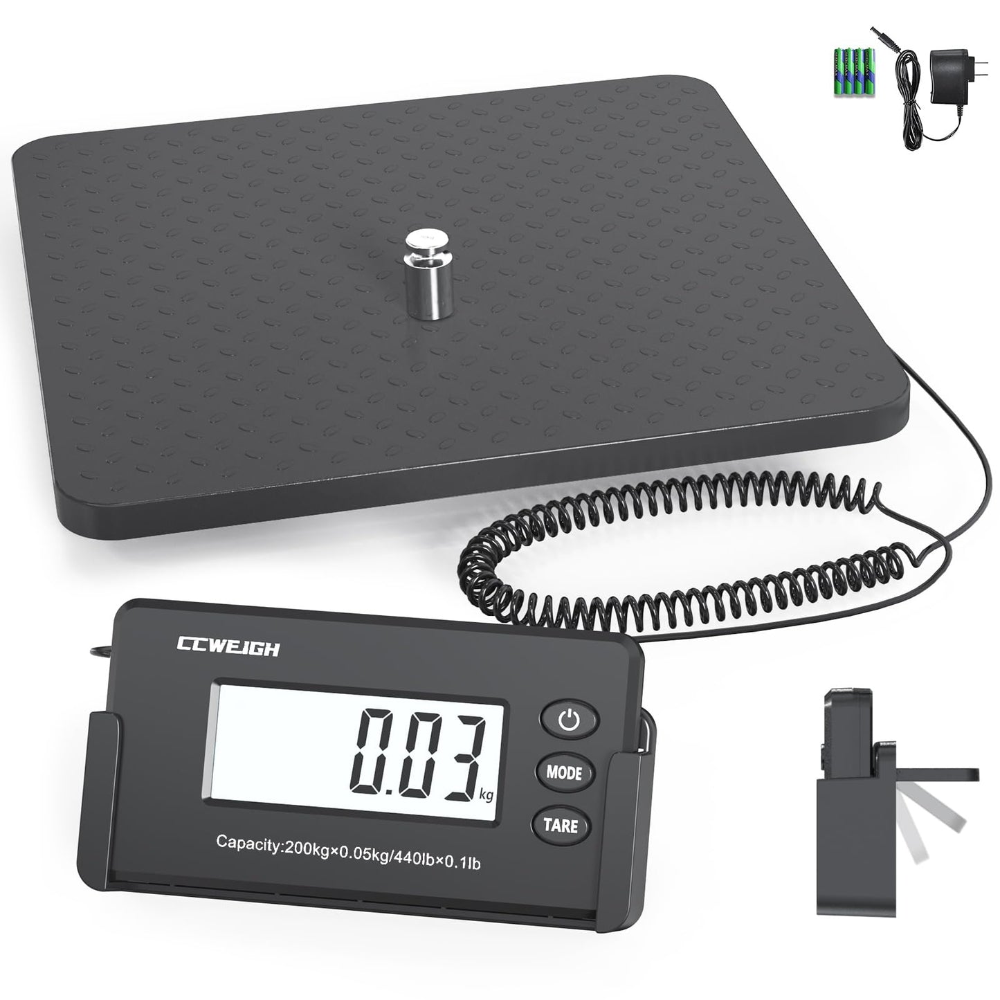 CCWEIGH Shipping Scales 440lbs x1oz Highly Accurate Postal Scales Ultrathin ABS Large Platform,Superlight Postal Scales for Shipping Packages,Small Business,Luggage Scale Battery and Adapter