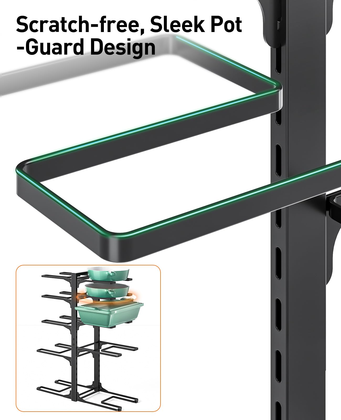 ORDORA Pots and Pans Organizer under Cabinet 23.62" Height, 10-Tier Kitchen Cabinet Organizers and Storage, Heavy Duty Pots and Pan Storage Rack Organizer inside Cabinet, Adjustable Pot Rack