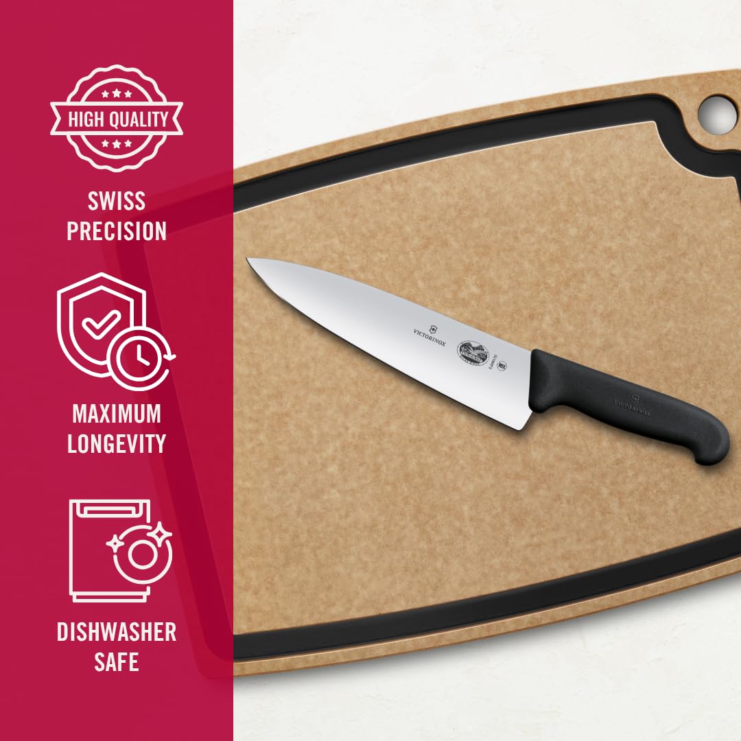 Victorinox Fibrox Pro Chef’s Knife, 8 Inch - Swiss Army Kitchen Knife, High Carbon Stainless Steel Blade, Non-Slip Fibrox Handle, Dishwasher Safe, Black