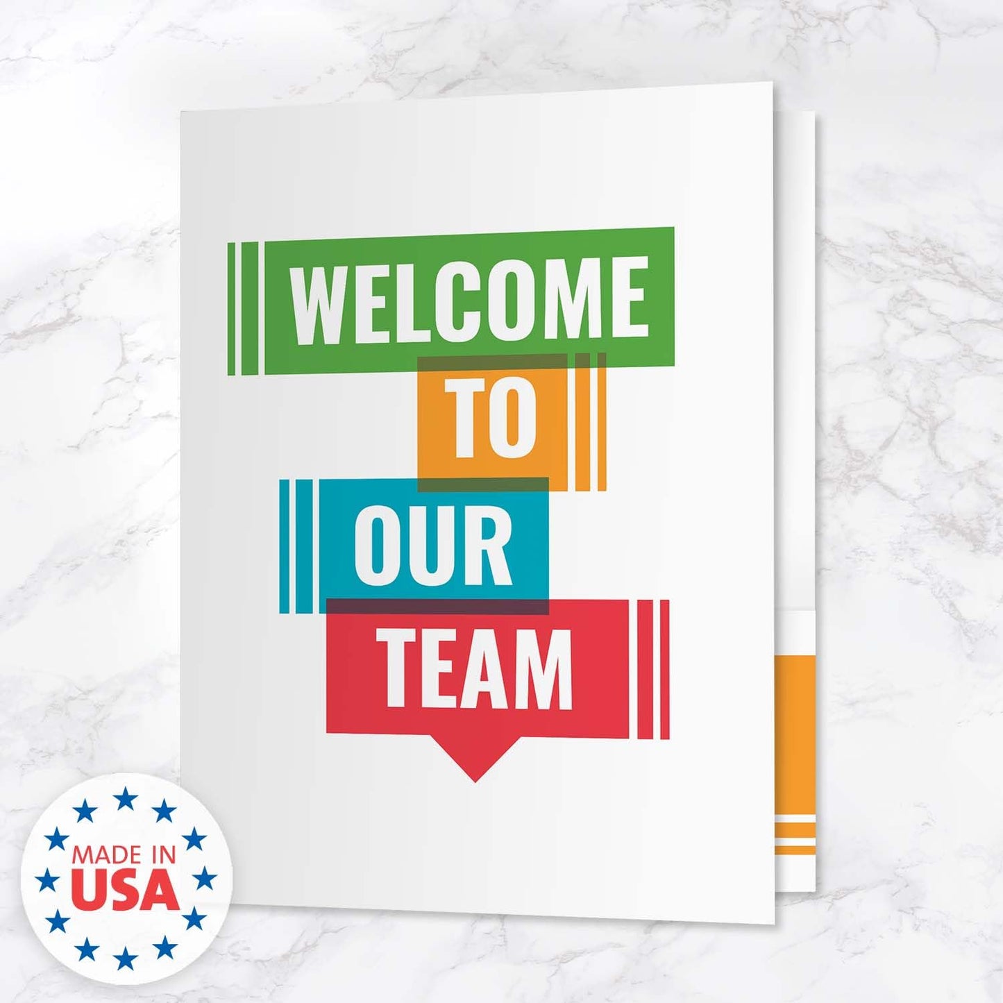 Welcome to Our Team Folders / 25 Colorful Employee Pocket Folders / 9" x 12" New Member Greeting Folder Pack/Made in The USA