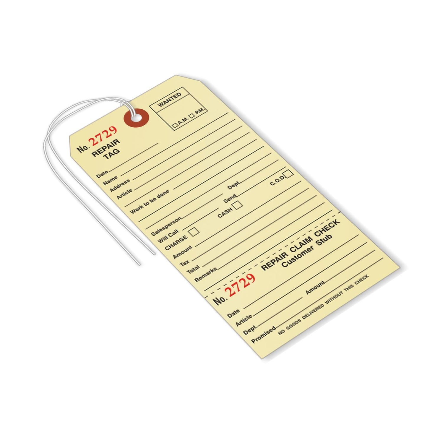 SmartSign Pack of 500 Sequentially Numbered Repair Tags with Attached String | 3.125" x 6.25" Manila Cardstock